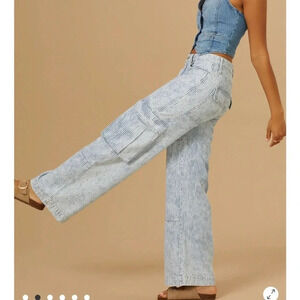 Grey Bandit light wash pinstriped jeans size large cargo jeans blue & white NWT